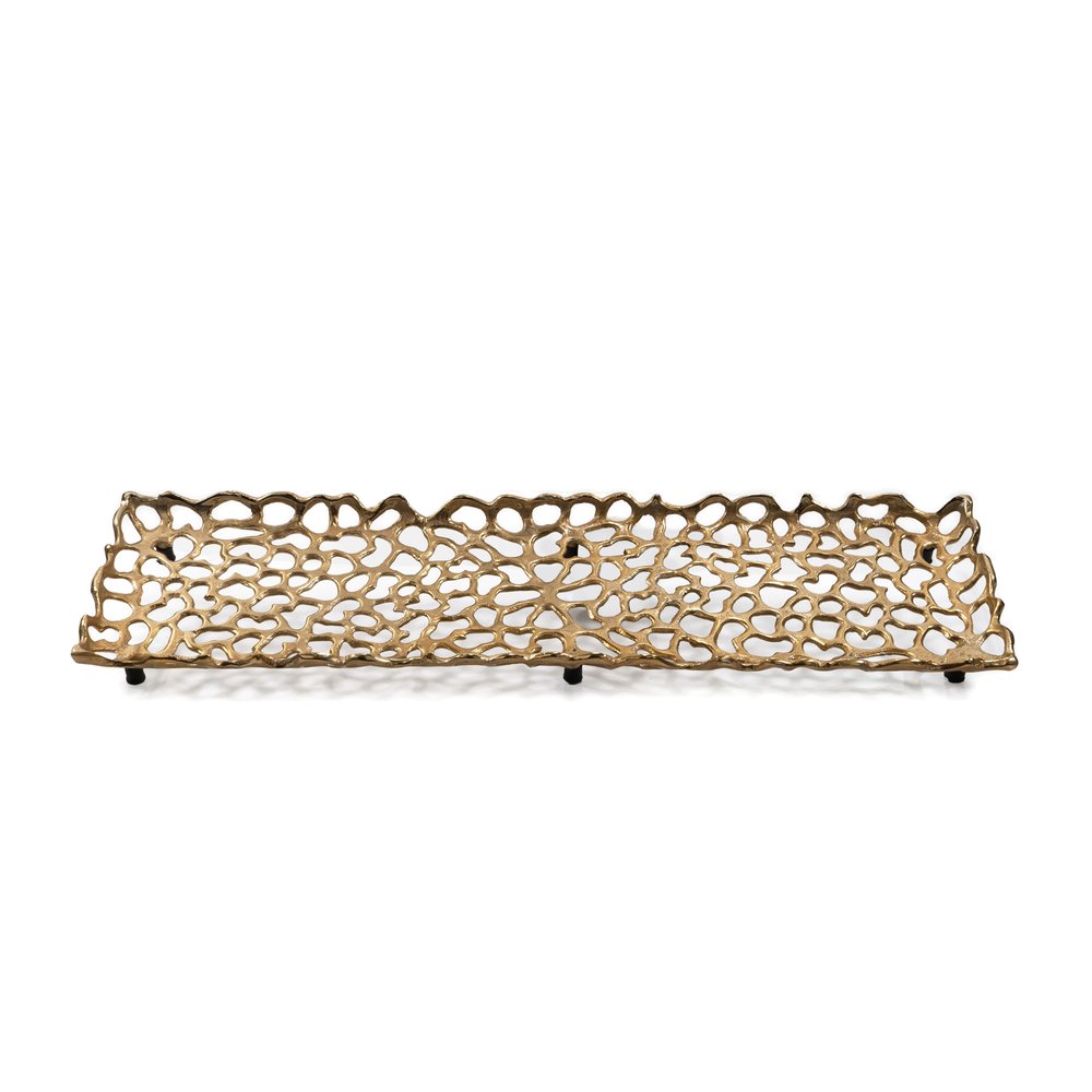 28" Gold Metal Abstract Coral Tray
