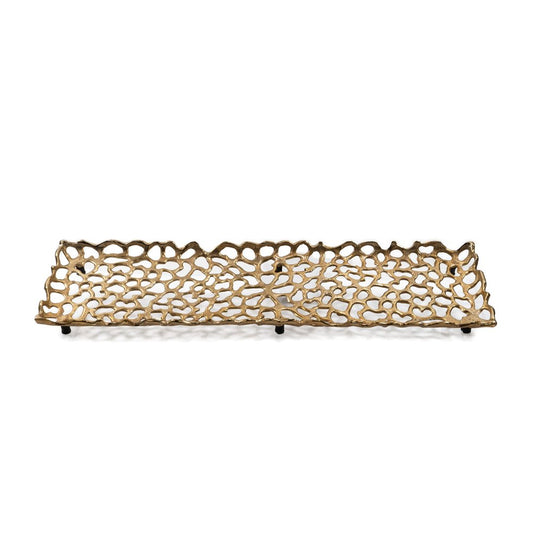28" Gold Metal Abstract Coral Tray