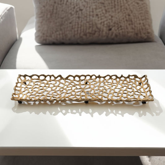 28" Gold Metal Abstract Coral Tray