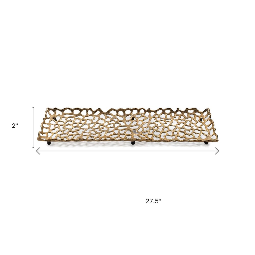 28" Gold Metal Abstract Coral Tray
