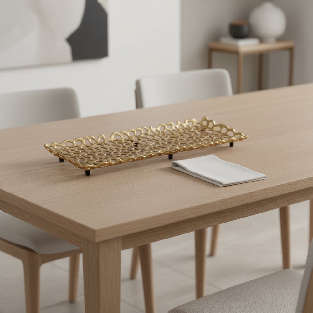 28" Gold Metal Abstract Coral Tray