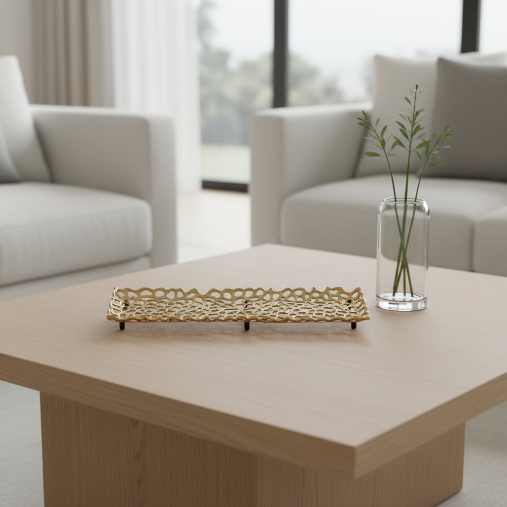 28" Gold Metal Abstract Coral Tray