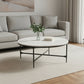 37" White and Black Genuine Marble and Iron Round Cross Legs Coffee Table