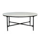 55" White and Black Genuine Marble and Iron Round Cross Legs Coffee Table