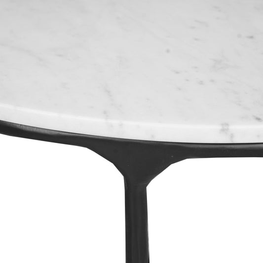 37" White and Black Genuine Marble and Iron Round Cross Legs Coffee Table