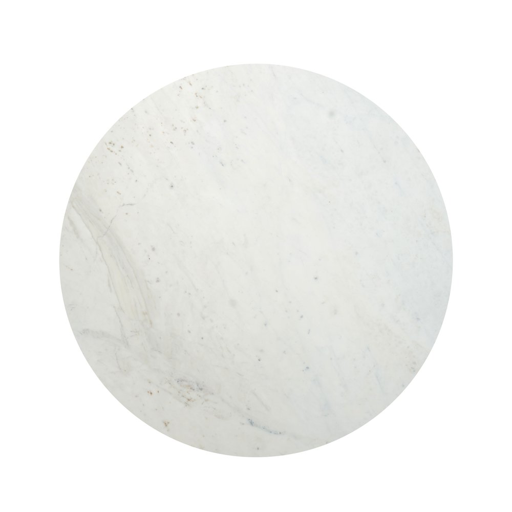 37" White and Black Genuine Marble and Iron Round Cross Legs Coffee Table