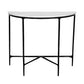 36" White and Black Genuine Marble and Iron Half Moon Console Table