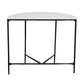 36" White and Black Genuine Marble and Iron Half Moon Console Table