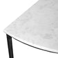 36" White and Black Genuine Marble and Iron Half Moon Console Table