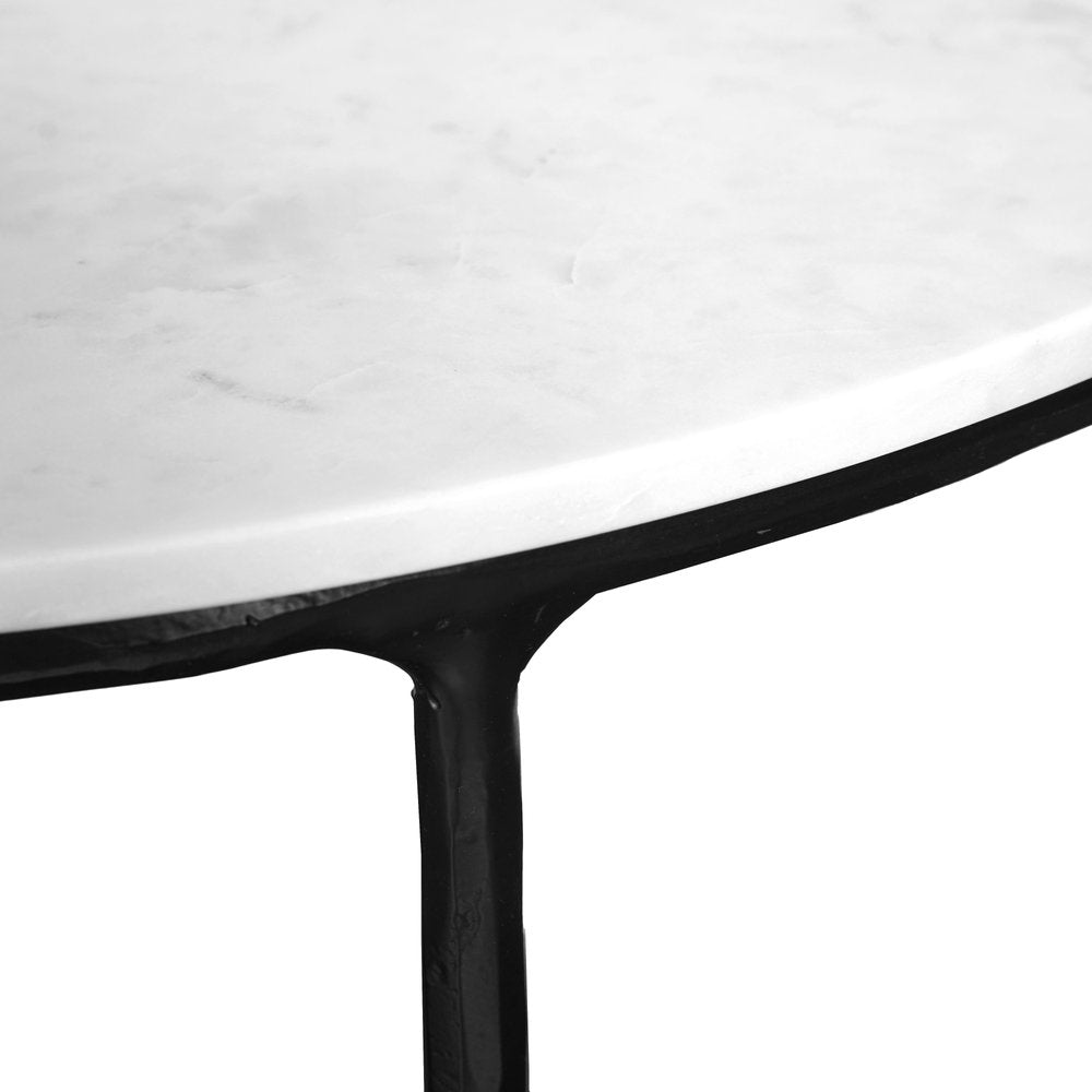 36" White and Black Genuine Marble and Iron Half Moon Console Table