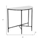 36" White and Black Genuine Marble and Iron Half Moon Console Table