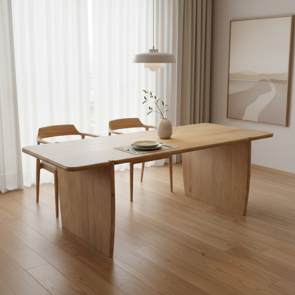 80" Natural Wood Double Pedestal Base Dining Table