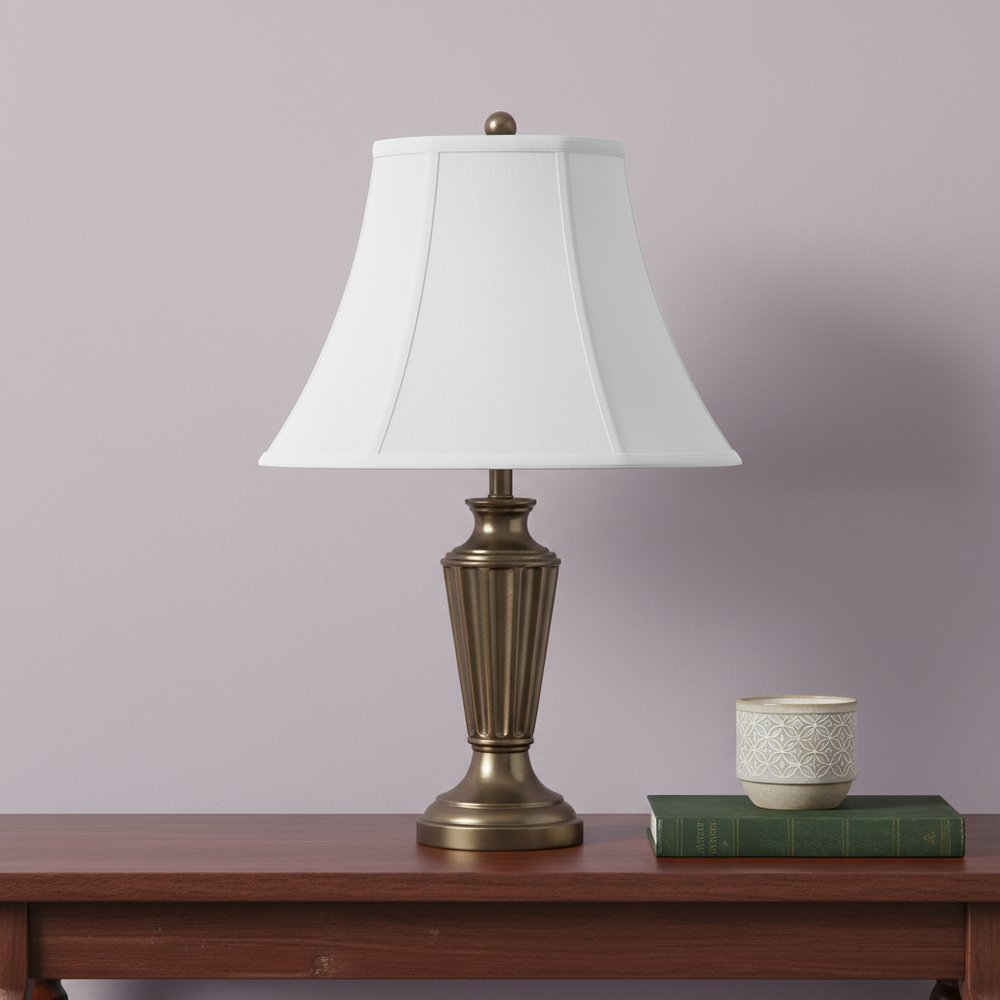 White Linen Piped Bell Lamp Shade