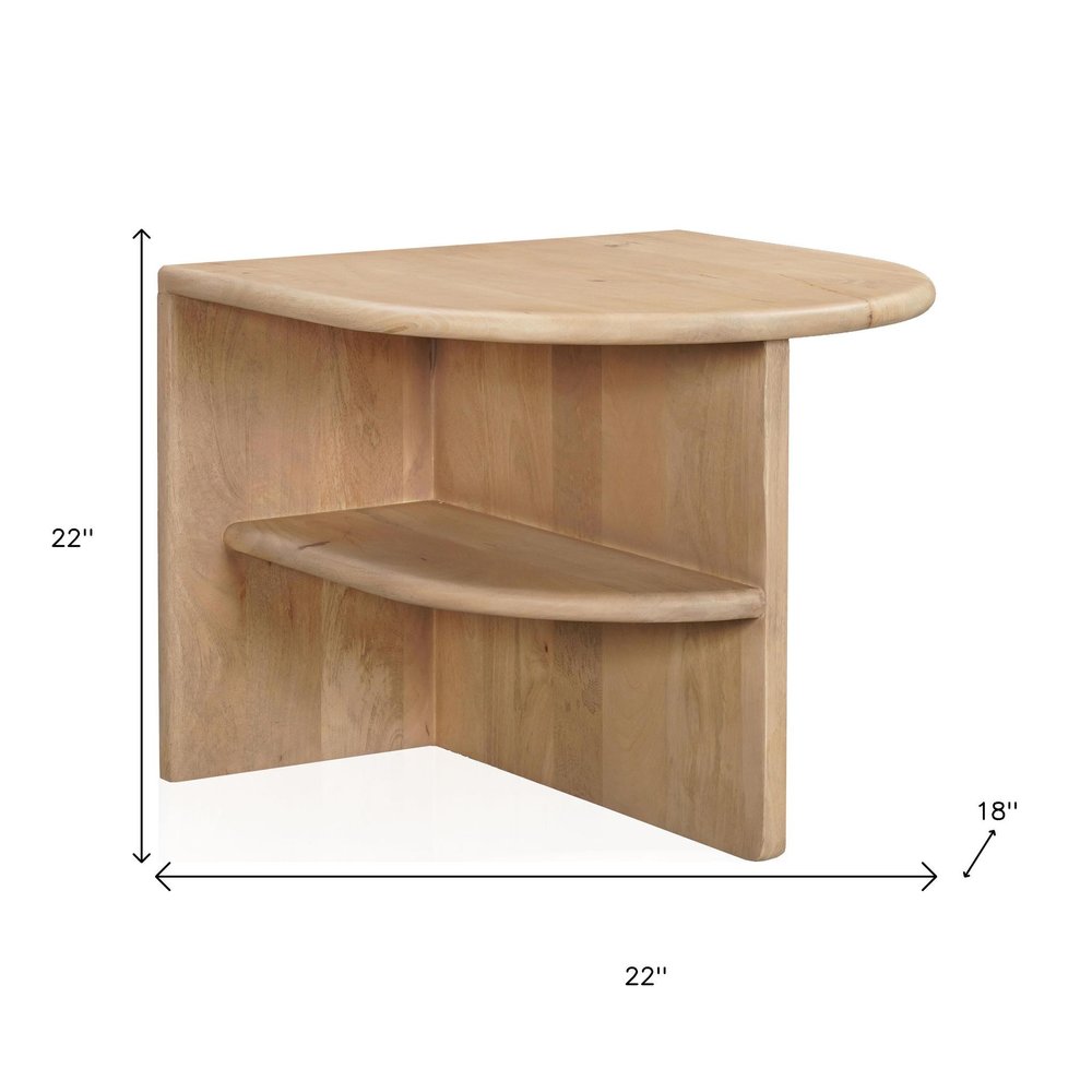 22" Natural Solid Wood Block End Table With Shelf