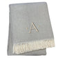 55" X 70" Gray And White Herringbone Cotton Blend R Initial Throw Blanket with Tassels And Embroidery