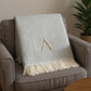55" X 70" Gray And White Herringbone Cotton Blend R Initial Throw Blanket with Tassels And Embroidery