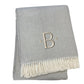 55" X 70" Gray And White Herringbone Cotton Blend A Initial Throw Blanket with Tassels And Embroidery