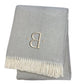 55" X 70" Gray And White Herringbone Cotton Blend A Initial Throw Blanket with Tassels And Embroidery