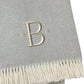55" X 70" Gray And White Herringbone Cotton Blend A Initial Throw Blanket with Tassels And Embroidery
