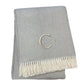 55" X 70" Gray And White Herringbone Cotton Blend A Initial Throw Blanket with Tassels And Embroidery