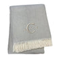 55" X 70" Gray And White Herringbone Cotton Blend R Initial Throw Blanket with Tassels And Embroidery