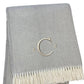 55" X 70" Gray And White Herringbone Cotton Blend R Initial Throw Blanket with Tassels And Embroidery