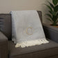 55" X 70" Gray And White Herringbone Cotton Blend A Initial Throw Blanket with Tassels And Embroidery