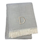 55" X 70" Gray And White Herringbone Cotton Blend A Initial Throw Blanket with Tassels And Embroidery