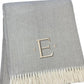 55" X 70" Gray And White Herringbone Cotton Blend A Initial Throw Blanket with Tassels And Embroidery