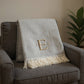 55" X 70" Gray And White Herringbone Cotton Blend A Initial Throw Blanket with Tassels And Embroidery