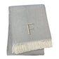 55" X 70" Gray And White Herringbone Cotton Blend A Initial Throw Blanket with Tassels And Embroidery