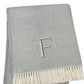 55" X 70" Gray And White Herringbone Cotton Blend A Initial Throw Blanket with Tassels And Embroidery