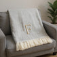 55" X 70" Gray And White Herringbone Cotton Blend A Initial Throw Blanket with Tassels And Embroidery