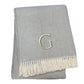 55" X 70" Gray And White Herringbone Cotton Blend A Initial Throw Blanket with Tassels And Embroidery