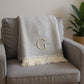 55" X 70" Gray And White Herringbone Cotton Blend A Initial Throw Blanket with Tassels And Embroidery