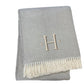 55" X 70" Gray And White Herringbone Cotton Blend A Initial Throw Blanket with Tassels And Embroidery