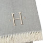 55" X 70" Gray And White Herringbone Cotton Blend A Initial Throw Blanket with Tassels And Embroidery