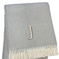 55" X 70" Gray And White Herringbone Cotton Blend A Initial Throw Blanket with Tassels And Embroidery