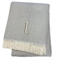 55" X 70" Gray And White Herringbone Cotton Blend A Initial Throw Blanket with Tassels And Embroidery