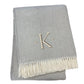 55" X 70" Gray And White Herringbone Cotton Blend A Initial Throw Blanket with Tassels And Embroidery