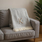 55" X 70" Gray And White Herringbone Cotton Blend A Initial Throw Blanket with Tassels And Embroidery
