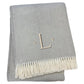55" X 70" Gray And White Herringbone Cotton Blend A Initial Throw Blanket with Tassels And Embroidery