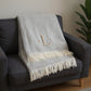 55" X 70" Gray And White Herringbone Cotton Blend A Initial Throw Blanket with Tassels And Embroidery