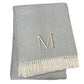 55" X 70" Gray And White Herringbone Cotton Blend A Initial Throw Blanket with Tassels And Embroidery