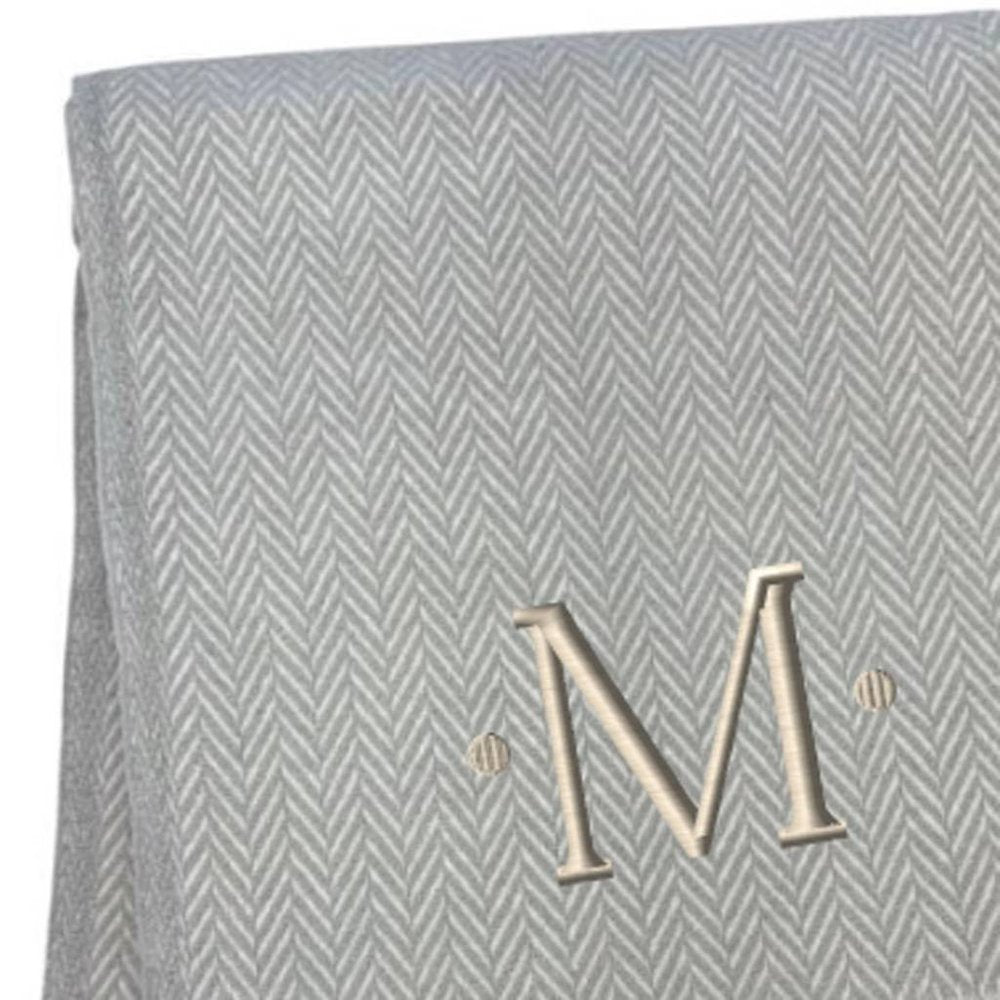 55" X 70" Gray And White Herringbone Cotton Blend A Initial Throw Blanket with Tassels And Embroidery