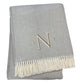 55" X 70" Gray And White Herringbone Cotton Blend A Initial Throw Blanket with Tassels And Embroidery