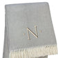 55" X 70" Gray And White Herringbone Cotton Blend A Initial Throw Blanket with Tassels And Embroidery