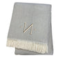 55" X 70" Gray And White Herringbone Cotton Blend A Initial Throw Blanket with Tassels And Embroidery