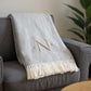 55" X 70" Gray And White Herringbone Cotton Blend A Initial Throw Blanket with Tassels And Embroidery