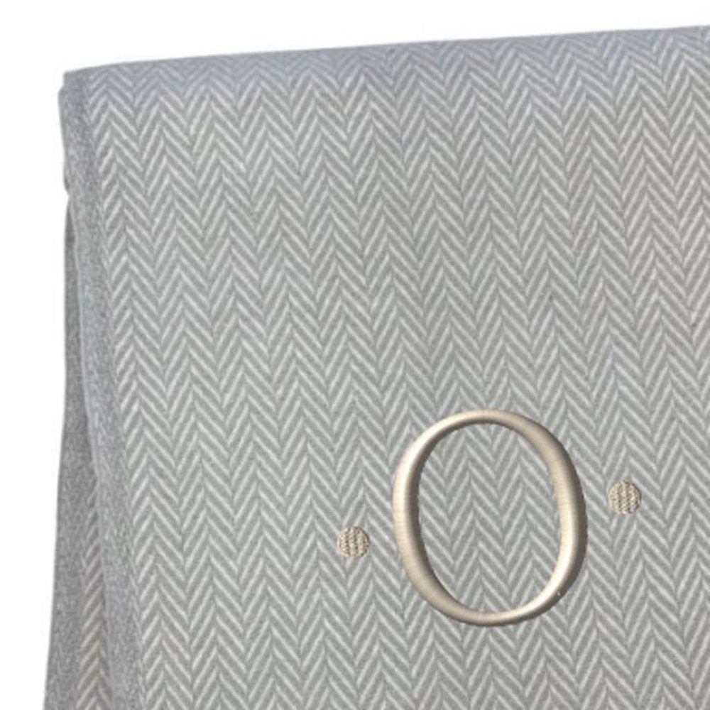 55" X 70" Gray And White Herringbone Cotton Blend A Initial Throw Blanket with Tassels And Embroidery